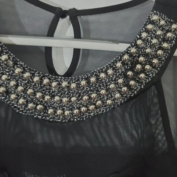 FRANK LYMAN Metallic Beaded Ring Neck Sweetheart Chiffon Tiered Dress- S… - Picture 12 of 15